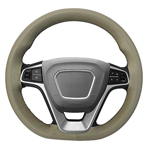 Carodi Leather Steering Wheel Cover, Breathable Non-Slip Design, Soft and Comfortable Feeling, Universal 15 Inch Auto Car Steering Wheel Stitch on Wrap（Size M,Beige） - color: Beige, size: M