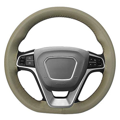Carodi Leather Steering Wheel Cover, Breathable Non-Slip Design, Soft and Comfortable Feeling, Universal 15 Inch Auto Car Steering Wheel Stitch on Wrap（Size M,Beige） - color: Beige, size: M
