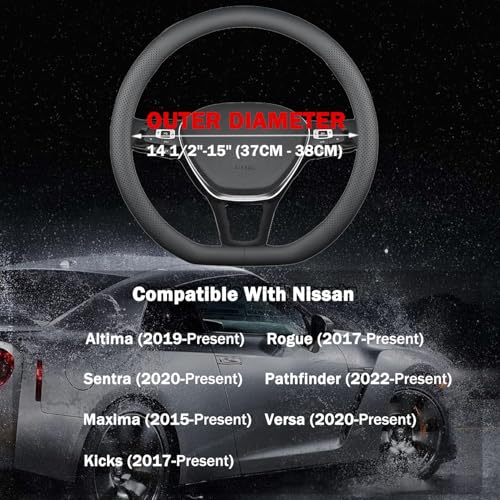 D-Shaped Steering Wheel Cover for Nissan Rogue Altima Sentra Maxima Pathfinder Kicks Versa SR SV Sport Flat Bottom Car Steering Wheel Accessories, 2026 Black 14 1/2"-15"