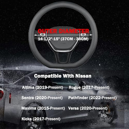 D-Shaped Steering Wheel Cover for Nissan Rogue Altima Sentra Maxima Pathfinder Kicks Versa SR SV Sport Flat Bottom Car Steering Wheel Accessories, 2026 Black 14 1/2"-15"