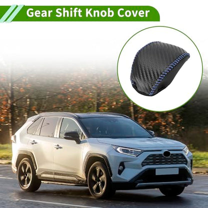 Gear Shift Knob Cover for Toyota RAV4 2019-2024 Anti-Slip Black Carbon Fiber Blue Faux Leather 1 Pc Stick Shifting Handle Protector