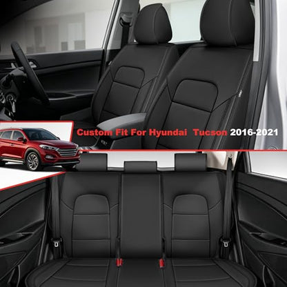TTX LIGHTING Front Seat Covers for Hyundai Tucson 2016-2019 2020 2021 Seat Covers Waterproof Breathable Faux Leather Custom Fit Car Protector Cushion Accessories(2 Seats,Black) - size: 14.Tucson 2016-2021 Only 2PCS Front