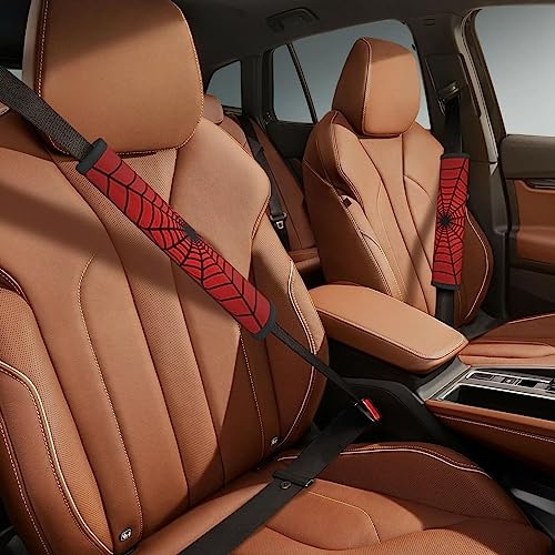 Stylish Red Spider Web Seat Belt Covers Soft Comfortable Shoulder Strap Pads for Adults Universal Car Accessories - Pack of 2 - color: Red Spider Web