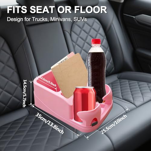 Car Center Console with Adjustable Cup Holders, Universal Center Console Organizer for Truck, Cars, Minivans, Suvs, Truck Floor Console, Bench Seat Center Console (Pink) - color: Pink