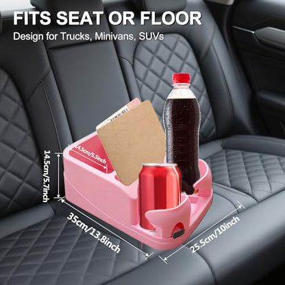 Car Center Console with Adjustable Cup Holders, Universal Center Console Organizer for Truck, Cars, Minivans, Suvs, Truck Floor Console, Bench Seat Center Console (Pink) - color: Pink
