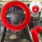 ZYNQACC 4PCS Set Fluffy Steering Wheel Covers with Handbrake Cover&Gear Shift Cover&Plush Keychain Faux Wool Furry Steering Wheel Cover for Women Auto Interior Universal Fit for 15 Inch (Red)