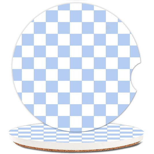 2 Pack Absorbent Car Coasters for Cup Holders,Ceramic Coasters with Cork Back and Finger Slot,2.56" Cupholder Accessories to Keep Your Car Cup Holders Clean and Dry(Blue White Checkered) - color: Blue White Checkered