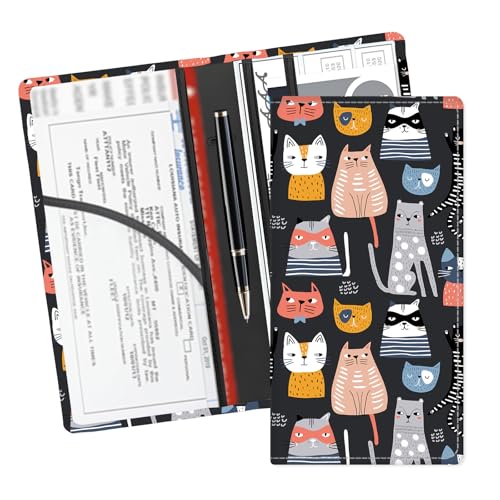 Leather Car Registration and Insurance Card Holder, Cute Car Accessories Vehicle Glove Box Car Organizer for Documents, Cards, License Cute Colorful Cats - color: Cute Colorful Cats