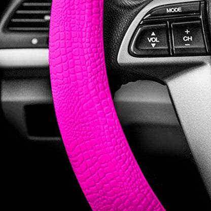 FH Group Universal Fit Silicone Snake Pattern with Massaging Grip Steering Wheel Cover fits most Cars, SUVs, Trucks, and Vans Hot Pink - color: Hot Pink