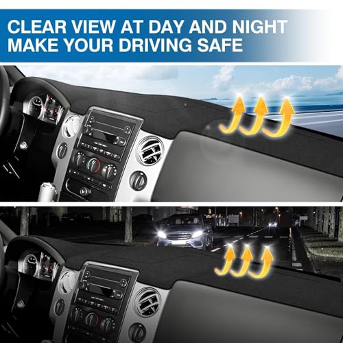 KUST Black Dash Cover for Ford F150 F-150 2004-2008, 2004-2008 Lincoln Mark LT Left Hand Driving Polyester Dashboard Cover Non-Slip Interior Accessories for F150 Custom Fit Dash Mat Sunshade No Glare - size: For F-150 04-08
