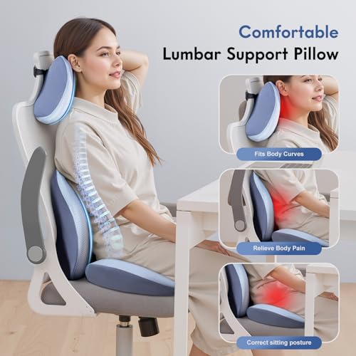 Seat Cushion and Lumbar Support Pillow for Office Chair Car, Car Neck Pillow, Ergonomic Memory Foam Back Support for Office Gaming Chair Wheelchair, Relieves Neck, Back & Sciatica Pain – Blue - color: Blue, size: Seat Cushion&Lumbar Pillow&Headrest Pillow