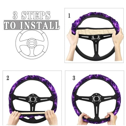 Black and Purple Lightning Cool Steering Wheel Cover for Women Men, Non-Slip Steering Wheel Protector Car Wheel Covers, Universal 15 Inch Fit for Auto, Suvs, Truck - color: Black And Purple Lightning Cool