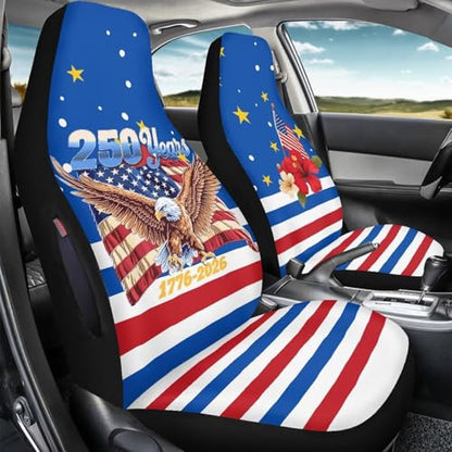 American Flag Printed 2 Piece Front Car Seat Covers, 250th Anniversary Soft Breathable Car Front Seat Covers Waterproof, Airbag Compatible, Universal Fits for SUV - color: Blue and Red - American Flag 250th Anniversary
