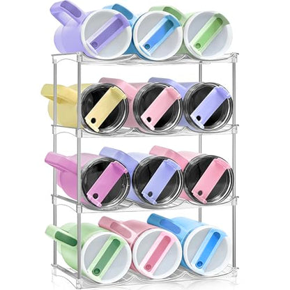 Stackable Water Bottle Organizer - Large Compartment Stanley Cup Holder, Water Bottle Holder for Stanley Tumbler 40oz, Tumbler Organizer Kitchen Pantry Organization and Storage, 4 Tier Storage Rack - size: 12-Bottle