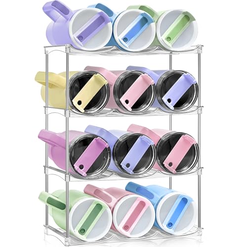 Stackable Water Bottle Organizer - Large Compartment Stanley Cup Holder, Water Bottle Holder for Stanley Tumbler 40oz, Tumbler Organizer Kitchen Pantry Organization and Storage, 4 Tier Storage Rack - size: 12-Bottle