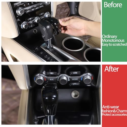 Gear Shifter Head Cover Compatible with Nissan Pathfinder 2013-2018, Center Console Gear Shift Knob Hand Brake Cover Decorative Protection Sticker Accessories(B Glossy Black)