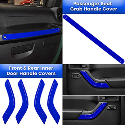 E-cowlboy 18 PCS Full Set Interior Decoration Trim Kit Steering Wheel Center Console Door Handle Air Conditioning Vent Cup Holder Gear Cover Trim for Jeep Wrangler JK JKU 2011-2018 4-Door (Blue) - color: Blue