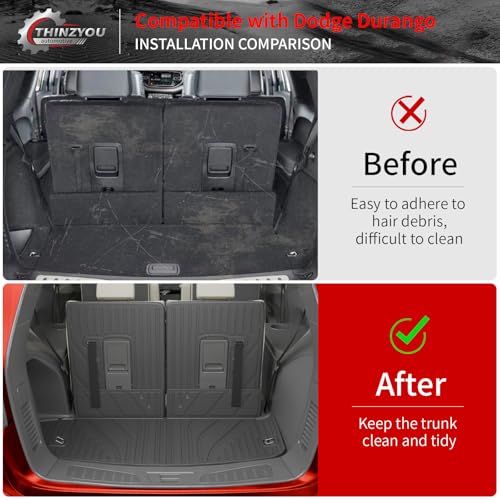Cargo Mat Compatible with 2016-2025 2026 Dodge Durango Trunk Liner for 6&7 Seats Cargo Area Protection All Weather Back Seat Cover 2024 Durango Accessories (3rd Row Backrest Mats+Trunk Mats) - style: For Dodge Durango | 2016-2026