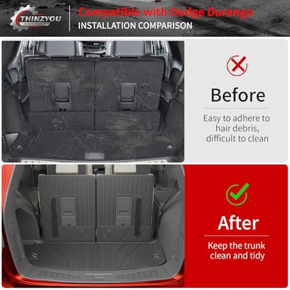 Cargo Mat Compatible with 2016-2025 2026 Dodge Durango Trunk Liner for 6&7 Seats Cargo Area Protection All Weather Back Seat Cover 2024 Durango Accessories (3rd Row Backrest Mats+Trunk Mats) - style: For Dodge Durango | 2016-2026