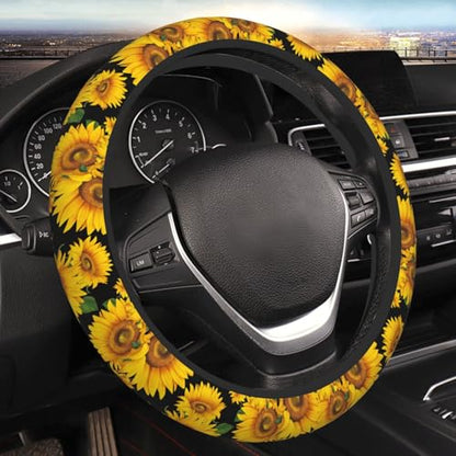 Sunflower Neoprene Steering Wheel Cover for Men Women Anti-Slip Elastic Steering Wheel Protective Cover 15in Universal Car Accessories Fit Cars, SUVs, Auto - color: Sunflower