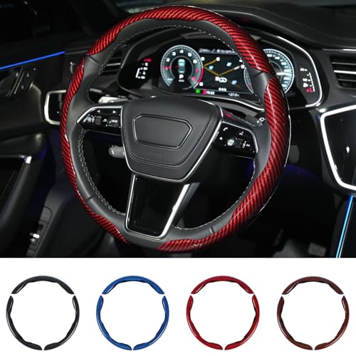 Hiseanllo Carbon Fiber Steering Wheel Cover 3PCS Set – Anti-Slip, Scratch-Resistant, Universal Fit for 14–16 Inch Wheels – Interior Car Accessories for Cars, SUVs, Trucks (Red) - color: Red