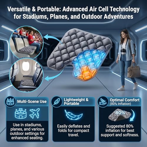Inflatable Seat Cushion, Coccyx Cushion for Office Chair, Car & Wheelchair, Ergonomic Pressure Relief for Tailbone & Sciatica, Adjustable Firmness, Non-Slip Seat Pad for Long Sitting 16.6" × 15.8"