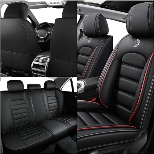 Car Seat Covers for Kia K5 2021-2026, Premium Nappa Leather, Waterproof, Anti-Slip, Full Coverage, Airbag Compatible, Breathable, All-Weather, Easy Install (5 Seats, Black&Red) - color: 5 Seats - Black&Red, size: Kia K5 2021-2026