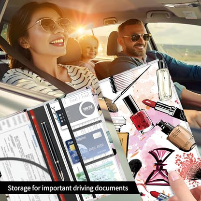 Premium Car Registration and Insurance Card Holder, Cute PU Leather Car Document Holder, Vehicle Glove Box Car Organizer with Magnetic Closure for Driver License, Cards Cosmetics Graffiti - color: Cosmetics Graffiti