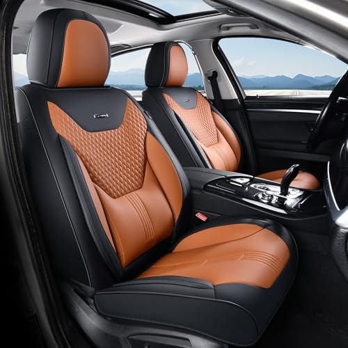 Coverado Car Seat Covers with Lumbar Support, Front Covers for Cars, Universal Automotive Seat Cover, Waterproof, Leather Car Seat Cushion, Interior Seat Protectors for Most Cars - color: Black-Brown, size: Front Pair