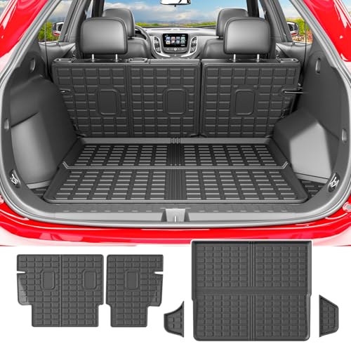 powoq Cargo Mat Compatible with 2018-2024 Chevrolet Equinox GMC Terrain Trunk Liner TPE Cargo Liner Replacement for 2018-2024 Chevy Equinox GMC Terrain Accessories (Trunk Mat+Backrest Mats)