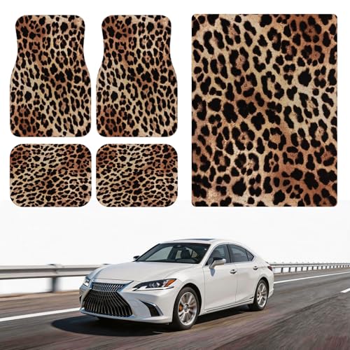 Automotive Floor Mats 5 Pcs, Universal Car Floor Mats, Leopard Print Cargo Liner, Car Accessory for SUVs/Sedan/Wagons, Durable Protective Mat, Trunk Liner for Families/Travel Enthusiasts - style: Bundle 2