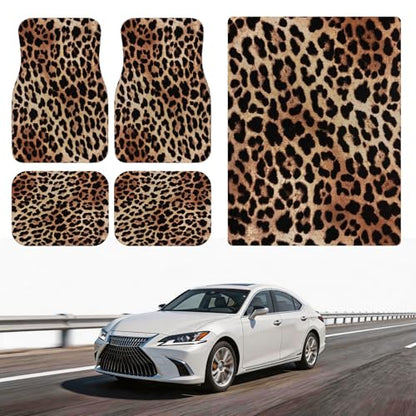 Automotive Floor Mats 5 Pcs, Universal Car Floor Mats, Leopard Print Cargo Liner, Car Accessory for SUVs/Sedan/Wagons, Durable Protective Mat, Trunk Liner for Families/Travel Enthusiasts - style: Bundle 2