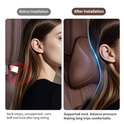 2PCS Leather Memory Foam Car Headrest Pillow Ergonomic Neck Pillow, Universal for Tesla Model Y/3/X/S BMW X3 X5 Lexus TX350 NX350 350h RX350 Volvo XC60 XC90 for Neck Pain Relief(Brown)