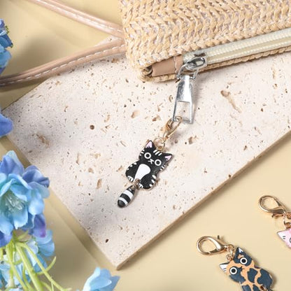 7 Pcs Cat Keychain, Cute Cats Charms, Kawaii Cat Key Chains, Kitty Keyring, Cats Accessories for Women Car Keys Purse Handbags Girls Women Gift DIY Crafts (Tail Can Wag)