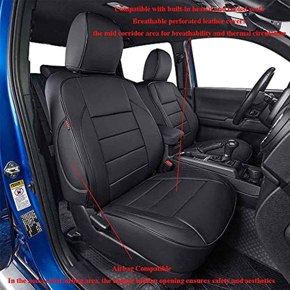 EKR Custom Fit Tacoma Front Car Seat Covers for Toyota Tacoma 2016 2017 2018 2019 2020 2021 2022 2023 Double Cab/Access Cab - Front Row Only,Faux Leather(Black) - color: Leather (Black), size: 2016-2023 Double&Access Cab-Only 1st Row