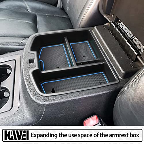 HGWEI Center Console Organizer Compatible with 2007-2014 Chevy Silverado GMC Sierra Avalanche Tahoe Suburban Yukon Yukon XL Accessories, Floor Mounted Center Console ONLY,Blue Trim - color: blue