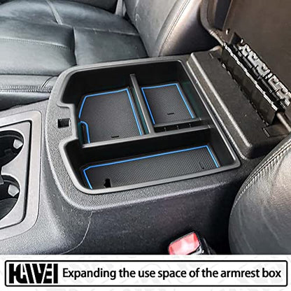 HGWEI Center Console Organizer Compatible with 2007-2014 Chevy Silverado GMC Sierra Avalanche Tahoe Suburban Yukon Yukon XL Accessories, Floor Mounted Center Console ONLY,Blue Trim - color: blue