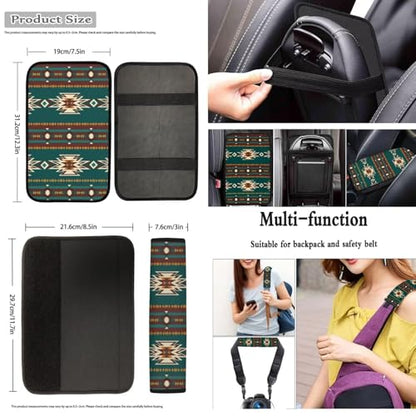 Dreaweet Navajo Seat Covers for Cars Trucks SUV,Green Southwestern Native American Seat Covers with Steering Wheel Cover,Seatbelt Cover,Armrest Pad,Cup Holder,Gear Shift Knob Handbrake Cover,Set of 12 - color: Navajo Green
