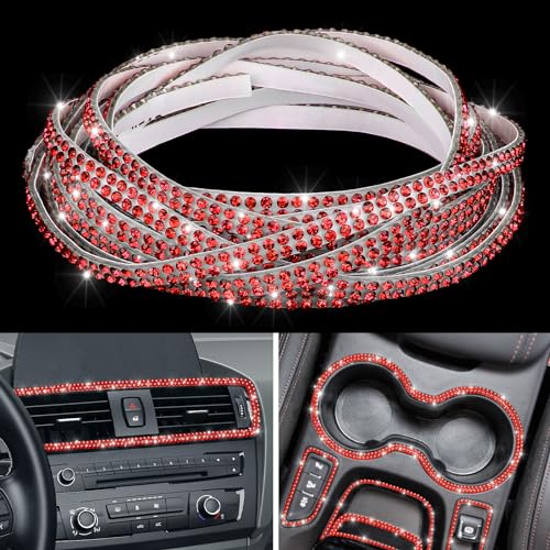 Kingdder 32.8 ft Bling Car Trim Self Adhesive Bling Car Accessories for Women Rhinestone Strip Glitter Diamond Sticker DIY Line Molding Dashboard Decal Shiny Auto Stuff for Interior Exterior Decor - color: Red, size: 32.8 ft