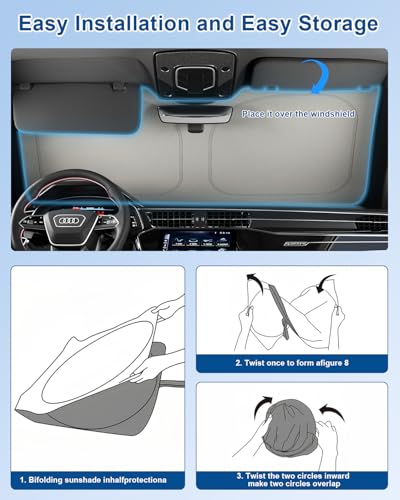 helloleiboo Graphene Car Windshield Sun Shade – 59" x 33" Foldable Car Sun Shade, Advanced Heat Absorption & UV Protection, Universal Fit for Cars, SUVs & Trucks (59 * 33 Inches) - size: 59 x 33 inches