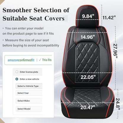 Coverado Car Seat Covers Full Set, Luxury Faux Leather Waterproof Seat Covers, Black Car Seat Covers, Universal Car Seat Protector Leather Car Seat Cushion, Carseat Cover Fit Most Cars, Black&Red - color: A-Black&Red, size: Full Set