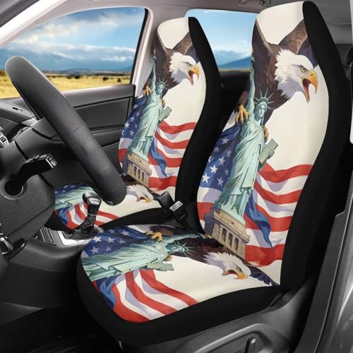 2026 Upgrad Car Front Seat Cover 2 Pieces Set American Flag Eagle Statue of Liberty Automotive Seat Cover Dustproof Protector Accessories Decor for Trucks Sedans Van - color: American Flag Eagle Statue of Liberty