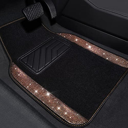 CAR PASS Bling Rhinestone Diamond Car Floor Mat, Crystal Sparkly Shining Glitter Carpet Waterproof Anti-Slip PVC Heel Pad, Universal for Interior Auto SUV,Sedan,Van,4pcs Girl Women Men, Champagne Gold - color: Gold Diamond