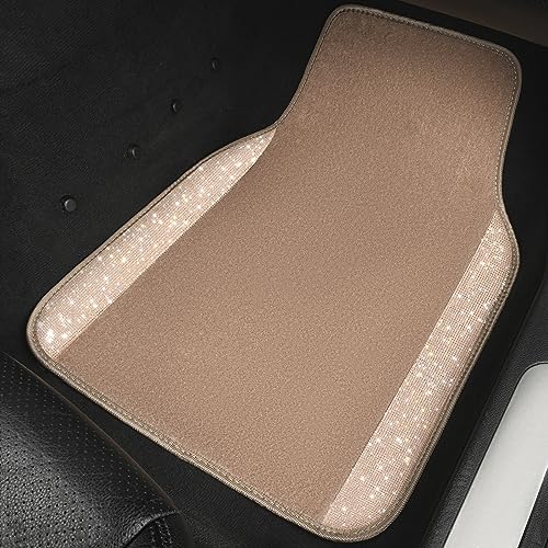 CAR PASS Bling Car Mats Shining Diamond Carpet Crystal Rhinestones Sparkly Glitter Floor Mats with Anti-Slip PVC Heel Pad Universal Fit for Automotive SUV, Sedan, Car, Van, 4pcs for Girl Women, Beige - color: Beige
