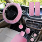 9 Pack Cute Bear Fluffy Steering Wheel Cover with Furry Gear Cover,Handbrake Cover,Seat Belt Pad,Armrest Pad,Bling Car Coaster and Fur Key Chain for Women Girls (Pink) - color: Pink
