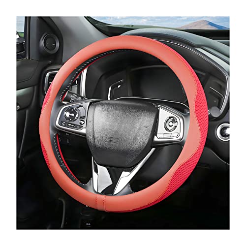 Car Steering Wheel Cover, Microfiber Breathable Ice Silk Leather Steering Wheel Cover Soft Anti-Slip Safety, 15inch Four Season Universal Fits for Most Truck,SUV,Cars (Red) - color: Red