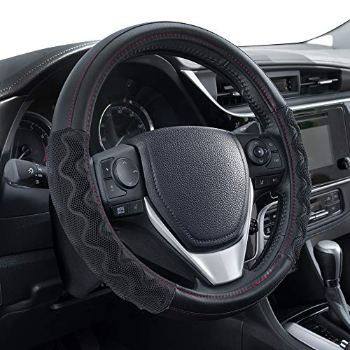Motor Trend MaxGrip Black Steering Wheel Cover, Standard 15 inch Size, Advanced Breathable Traction Grip, Car Steering Wheel Cover for Truck Van SUV Auto - color: Black Max Grip, size: Fits 14.5 - 15" SW