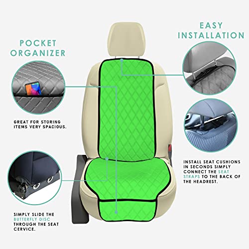 FH Group Car Seat Cushion – Neosupreme Single Front Seat Cover with Front Pockets, Airbag Compatible, Universal Fit Car Seat Cushion for Driver or Passenger Seat, SUV, Truck, Sedan & Van – Green - color: Green, style: Front