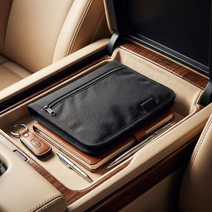 GLEAVI Car Glove Box Organizer, 9.4x6.9 Inch Heat-Resistant Oxford Vehicle Registration and Insurance Document Holder, Universal Auto Owners Manual Case with Full-Surround Zipper for Truck