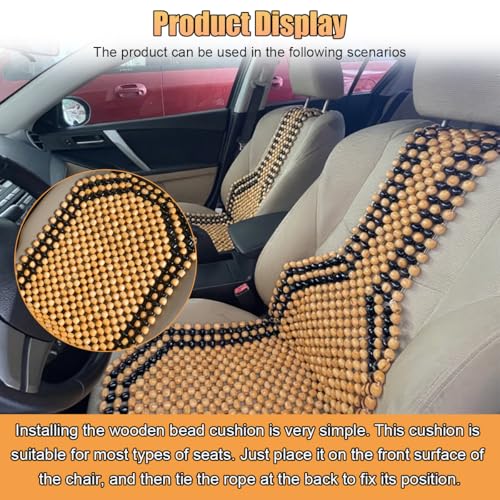 Breathable Wood Beaded Seat Cushion, Cooling Double Strung Auto Back Massaging Driver Seats Cover for Fatigue Relief, Comfort Ventilated Support Cushion for Car Seat Chair (Beige)
